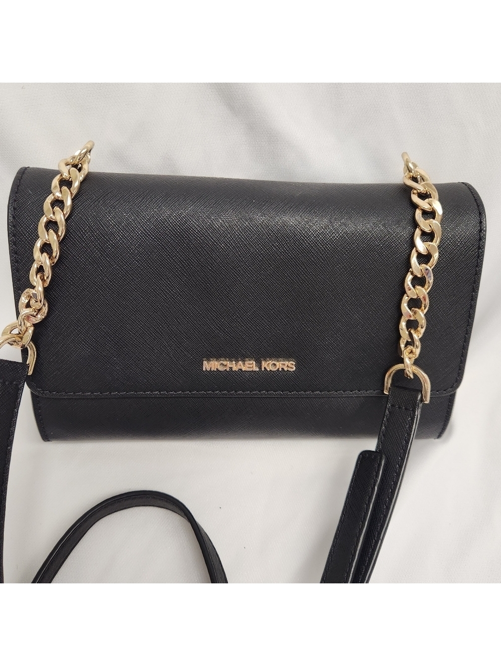 Michael Kors Sofia Small Saffiano Leather Satchel Crossbody Bag in Black